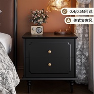 ST-🚢Ecological Ikea American Bedside Table Retro Bedroom Small Antique Style Black Bedside Locker40cm Storage Cabinet