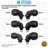 POLYPROPYLENE (PP) MALE THREAD ELBOW Size : 20mm to 32mm (PN16) POLY MTE SBB * NON SIRIM *