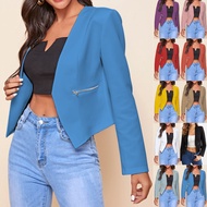 Fashion Women Zipper Pockets Slim Fit OL Short Blazer Casual Business Work Suits