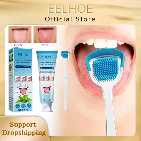 EELHOE Tongue Cleaning Gel with Brush Oral Care Removal Odor Health Fresh Breath Care Dental Hygiene