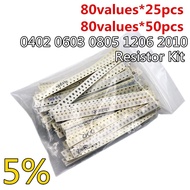 80values X25pcs/50pcs 0402 0603 0805 1206 2010 SMD Resistor Kit Assorted Kit 10ohm-910K ohm 5% Sampl