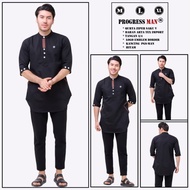 baju koko pria original progress man terbaru 2023 bahan adem tebal - hitam l