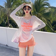 Beach Bikini set of 3 pieces, women's swimsuit with bra and ruffle pants with mesh top, active sport