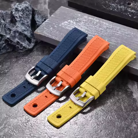 Premium FKM Rubber Watch Strap 20mm 22mm With Wristband Slide Keeper Ring Quick Release Sport Waterp