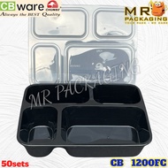 CB 1200FC 4 Compartment Black Container with Dome Lid ( 50sets± ) Disposable Plastic PP Lunch Food B