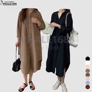 【Ready Stock 】Dress Kemeja Cotton Shirt Dress Maxi Dress Korean Style/Dress Casual Kemeja Panjang