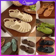 oeggeo shop Sandals Female Summer Ins Fairy Wind Flat Jelly Shoes Korean Retro Bag Head Hollow Knit Roman Beach Shoes V808