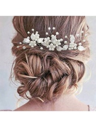 3入組花朵新娘結婚髮夾銀色葉片婚禮髮飾鑽石女士女孩優雅波西米亞風格