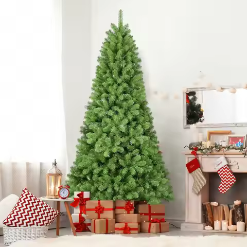 Artificial 9ft Christmas Tree with Memory Wire, 1910 Tip Hinged PVC Construction, Easy Assembly Gree