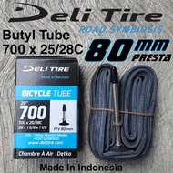 Deli Inner Tube 700 x 25 / 28 c Presta 80mm Length 700c 25c 28c Road Bike
