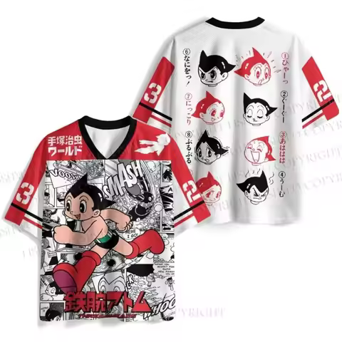 Vintage Astro Boy Anime Jersey T-shirt Print Tees Casual Loose Streetwear Short Sleeve Tops Harajuku