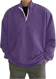 Mens 1/4 Zip Fleece Stand Collar Quarter Zip Loose Fit Off Shoulder Sweatshirt