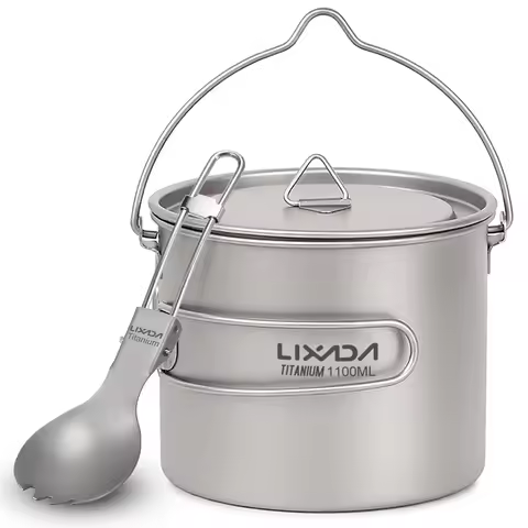 Lixada Lightweight Titanium 750ml Pot with Folding Spork for Outdoor Camping Hiking Backpacking Picn