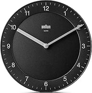 Braun Classic Analogue Wall Clock with Quiet Quartz Movement, Easy to Read, 20cm Diameter in Black, 