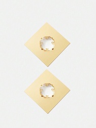 SHEIN X SAMADHI SHEIN BAE 1 雙極簡風格金屬鑽石耳環
