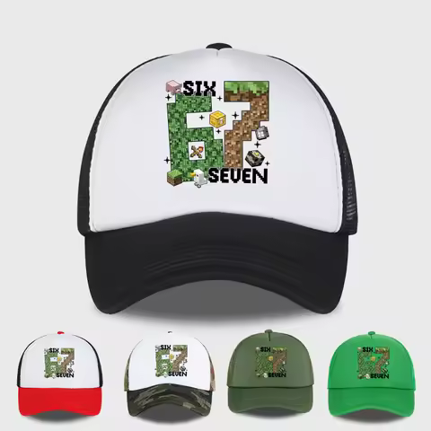 Gamer Pixel 67 Six Seven Sponge Mesh Cap - Breathable Mesh Adjustable Baseball Cap - Gift for Gaming