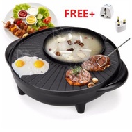 KL readystock-Korean 2in1 Electric Stone Non Stick BBQ Grill Pan&amp;Steamboat