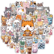 50pcs Cute Boba Cat Stickers Kawaii Boba Bubble Tea Stickers Waterproof Cat Meme Sticker for Bobas C