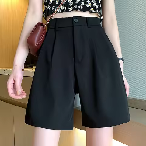 2026 Summer Female Baggy Thin Straight Leg Pants Women Fashion Suit Short Pants Girls Classic High W
