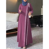 Solid Color Long Sleeve Lace Dress Fashion Round Neck Ladies Robe 1.9