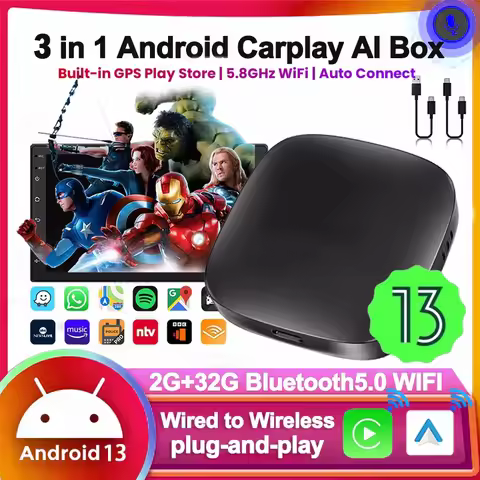 Android 13 Ai Box Wired to Wireless Carplay Android Auto Adapter WiFi For Youtube Nexflit Cars Smart