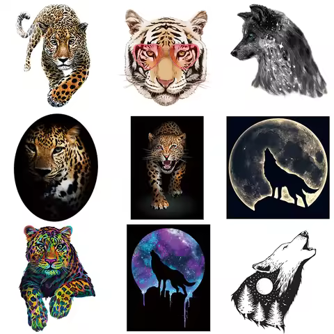 Animal Patch Thermo Sticker On Clothes Leopard Wolf Punk Patches For T-Shirt Iron On Transfer For Cl