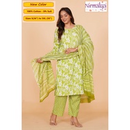 S-5XL - Readymade Cotton Punjabi Suit - Nirmalya Hand Printed 3Pc Set, ST1225