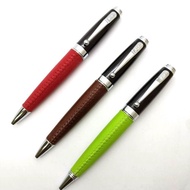 真皮 皮筆  棕色 法拉利紅色 蘋果綠 手工縫線 原子筆 附筆盒