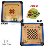 Classic Carrom Board 64cm X 64cm X 2.5cm Double Sided Printed With FREE GIFT (Carrom Men And Striker