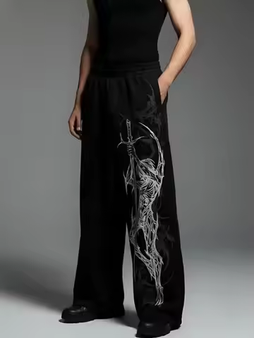 Men Printed Mid-Rise Track Pants Fit Pure Cotton Track Pants Pant Flame Fire Graphic Gothic Letter J