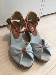 降價囉~西班牙品牌 gaimo 水藍 造型蝴蝶楔型鞋 厚底涼鞋