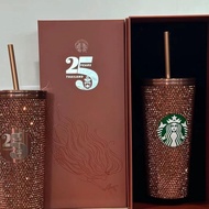 Starbucks 25th Anniversary Brown lisa Cup blackpink Limited Stainless Steel Diamond Thermos Cup Straw Cup Tumbler