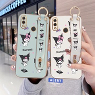 Cute Kuromi Wrist Strap Casing Compatible For Huawei Nova 3i Nova 3 Nova 5T Nova 3E Nova 4 Luxury Square Plating Soft TPU Wristband Phone Case