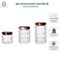 Bộ 3 Hũ Gia Vị Thuỷ Tinh Nắp Gỗ, Lọ Đựng Gia Vị Kín Hơi Với Gioăng Cao Su - HÀNG CHÍNH HÃNG MINIIN