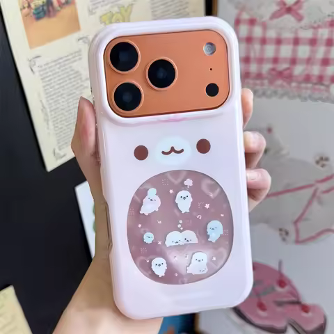 Trendy INS Pink Cute Hollowed Out Little Seal Phone Case For iPhone 17 16 15 14 11Pro Max 12 13 Pro