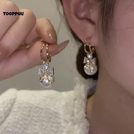 TPU] Exquisite Rhinestone Pearl Bow Stud Earrings For Women Tassel Earring Wedding Party Jewelry