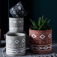 【New product】Nordic cement flower pot, ceramic carving personality indoor potted flower pot