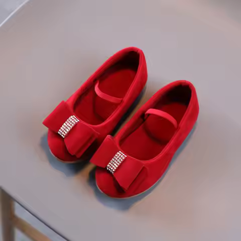 Children's Flat Shoes Girls Soft bottom Bowknot Princess Shoes Red Pink Black Kids Single Shoes Chau