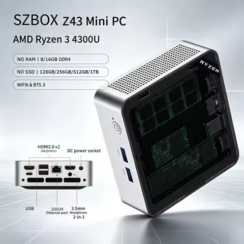SZBOX Z43 Mini PC AMD Ryzen 3 4300U DDR4 NVME SSD Windows 11 Pro WIFI6 BT5.3 Triple Display 4K@60Hz 