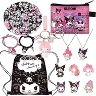 Kuromi & My Melody Gift Set, Cartoon Merch Drawstring Bag, Keychain, Necklaces, Purse Bag, Sticker, 