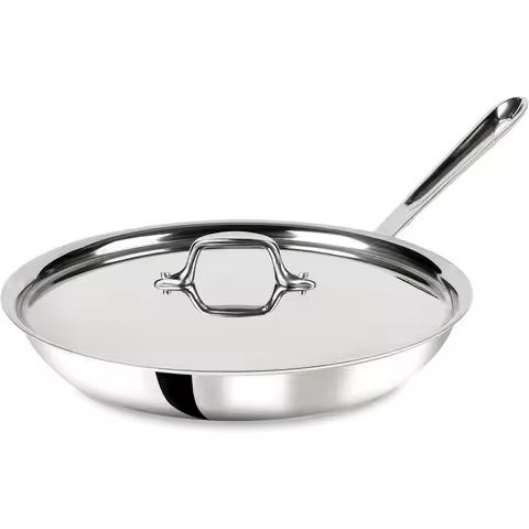All-Clad D3 Stainless Steel Frying Pan with Lid, Tri-Ply Bonded, 12-Inch, Silver
