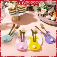 WIN 4Pcs Felt Cutlery Pouches Rabbit Cutlery Bag Absorbent Cutlery Storage Holder