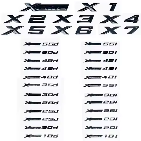 3D ABS Glossy Black XDrive Alphanumeric Emblem Sticker for BMW X1 X2 X3 X4 X5 X6 X7 & GT - 18i 20i 2