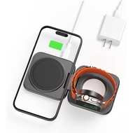 2 dalam 1 Pengecas Tanpa Wayar Mini Perjalanan Lipat untuk Apple, Stesen Pengecasan Magnetik Aloi Al