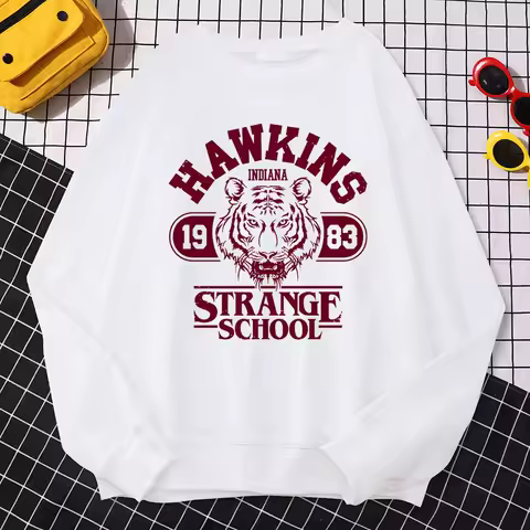 Casual Street Womens Sweatshirt Hawkins High School Indiana 1983 Printing Winter Hoodies Crewneck Pu