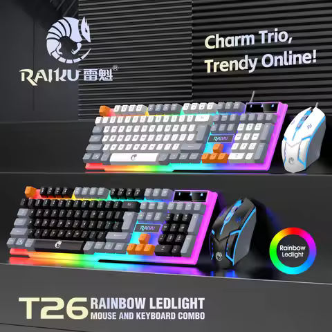 Single keyboard and keyboard mouse RAIKU T26 Three tone Luminous Keyboard Mouse Wired Mechanical Tou