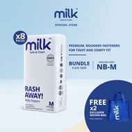 [BUNDLE] MILK Baby Diaper Flexi Tape S384 M336 (8 packs + 2 Non-woven Bag)