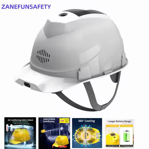 Solar Fan Construction Safety Helmet with 2 Fans Air Condition LED Headlight Rechargeable Battery Po