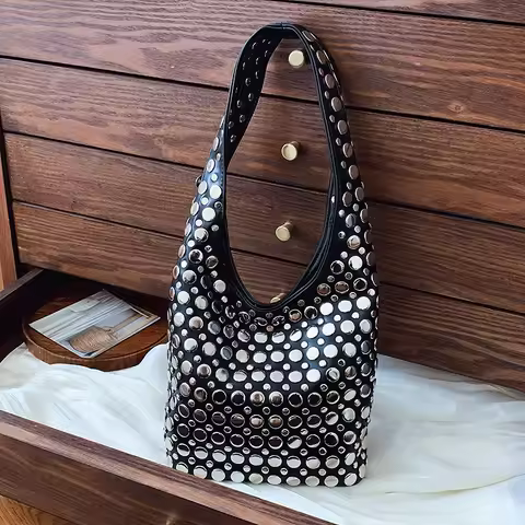 Designer Geometric Shoulder Bag For Women Top Brand Handbag Luxury Shiny Rivet Handmade Evening Clut