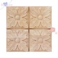 BORRAONE 4pcs Antique Wood Applique, light brown 2.4x2.4 Inch Rubber Wood Carving, Indoor Art Accent